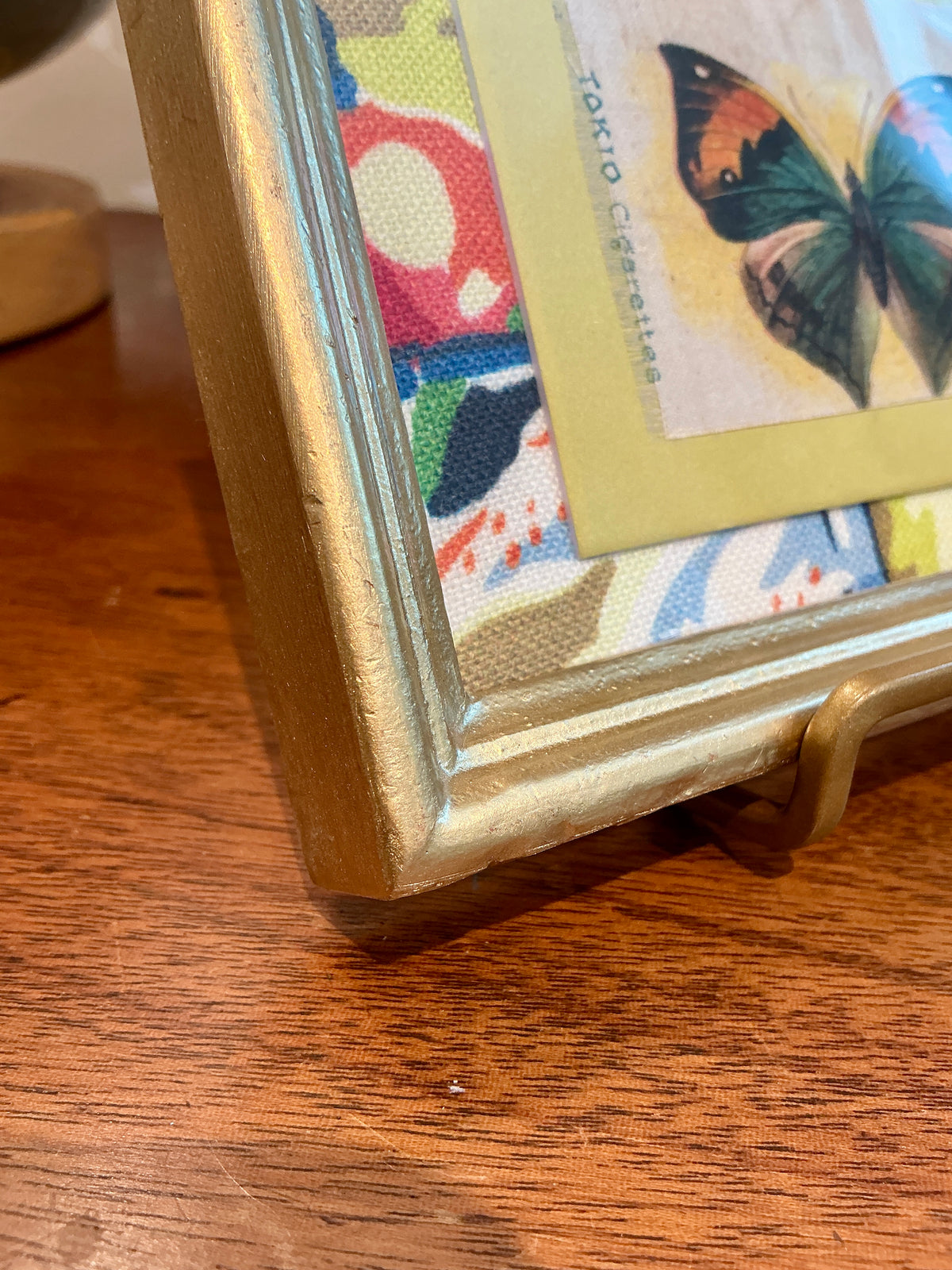 Pair of Antique Butterfly Tobacco Silks on Scalamandre Fabric in Gold Frames