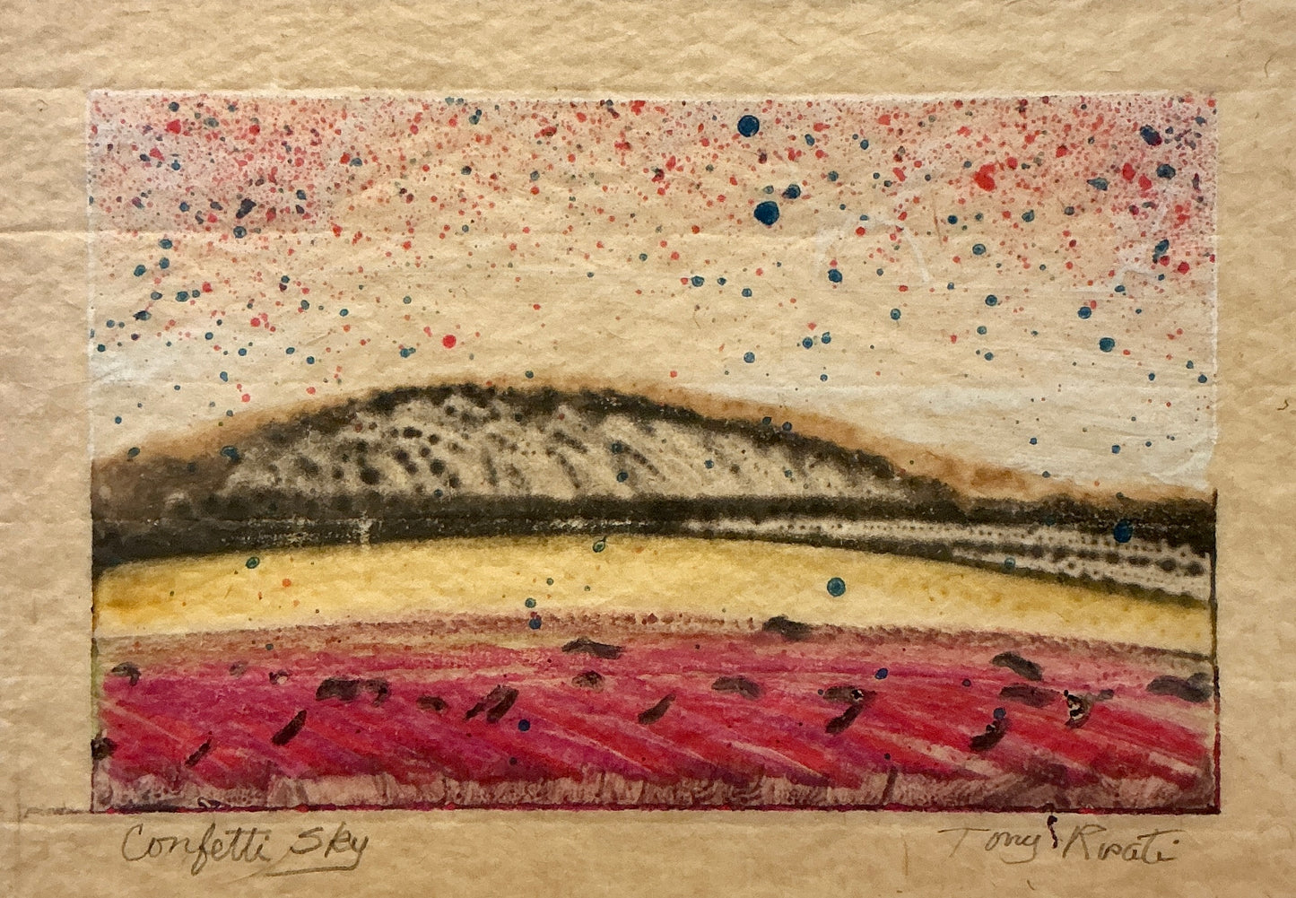 Tony Rosati Confetti Sky Landscape Monotype in Wood Frame