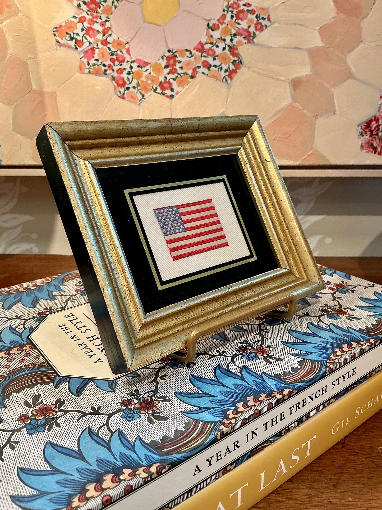 Antique 36 Star Silk American Flag on Ivory Duck Cloth in Gold Frame