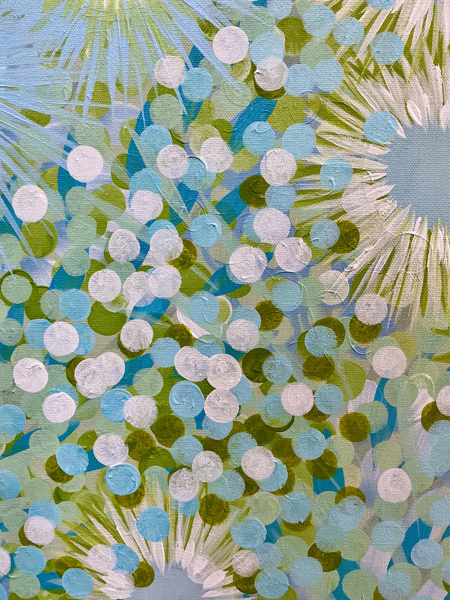 Alison Diamond McElroy Azure Retreat Floral Abstract Painting in Gold Floater Frame
