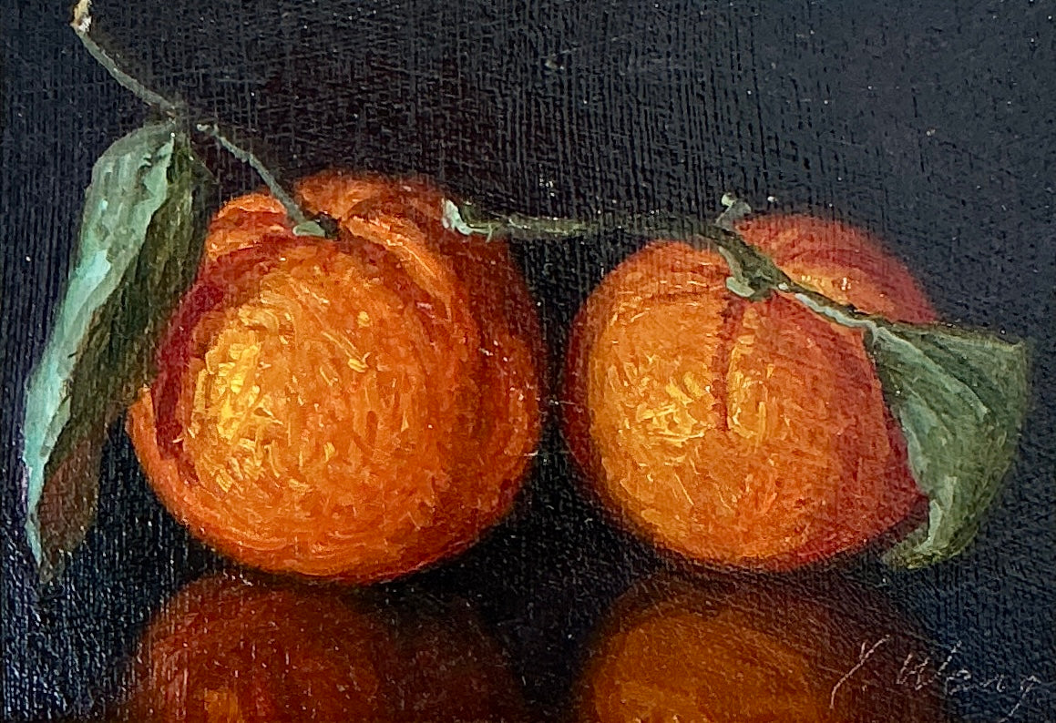 Youqing Wang Clementine Pair Still Life Oil Painting in Gold Frame
