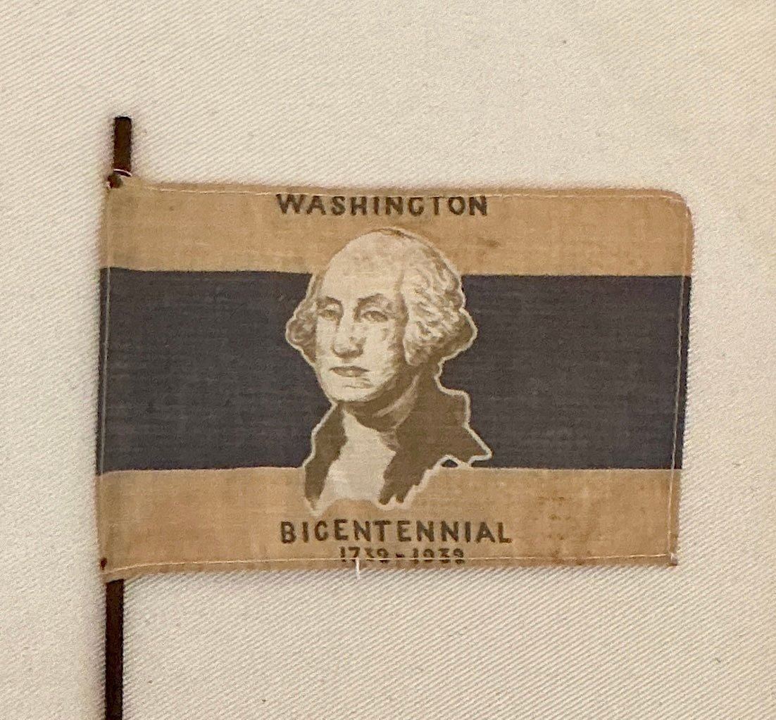 1932 George Washington Birthday Bicentennial Parade Flag on Ivory Duck Cloth in Gold Frame