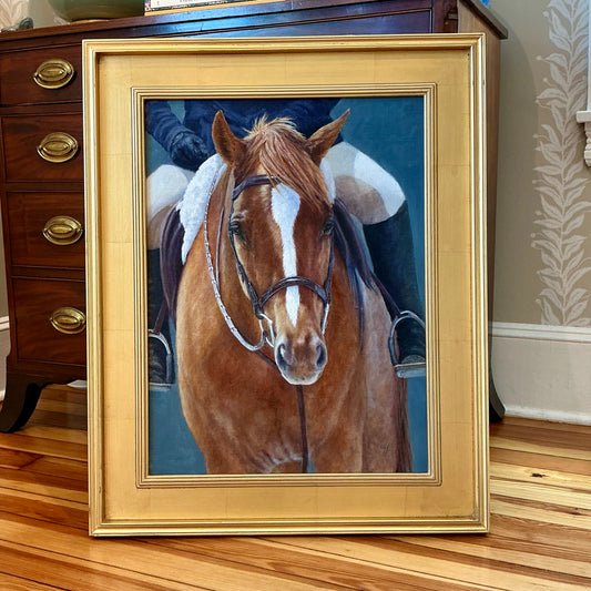 Andrea Hennings Horse And Rider Portrait Painting in Gold Frame