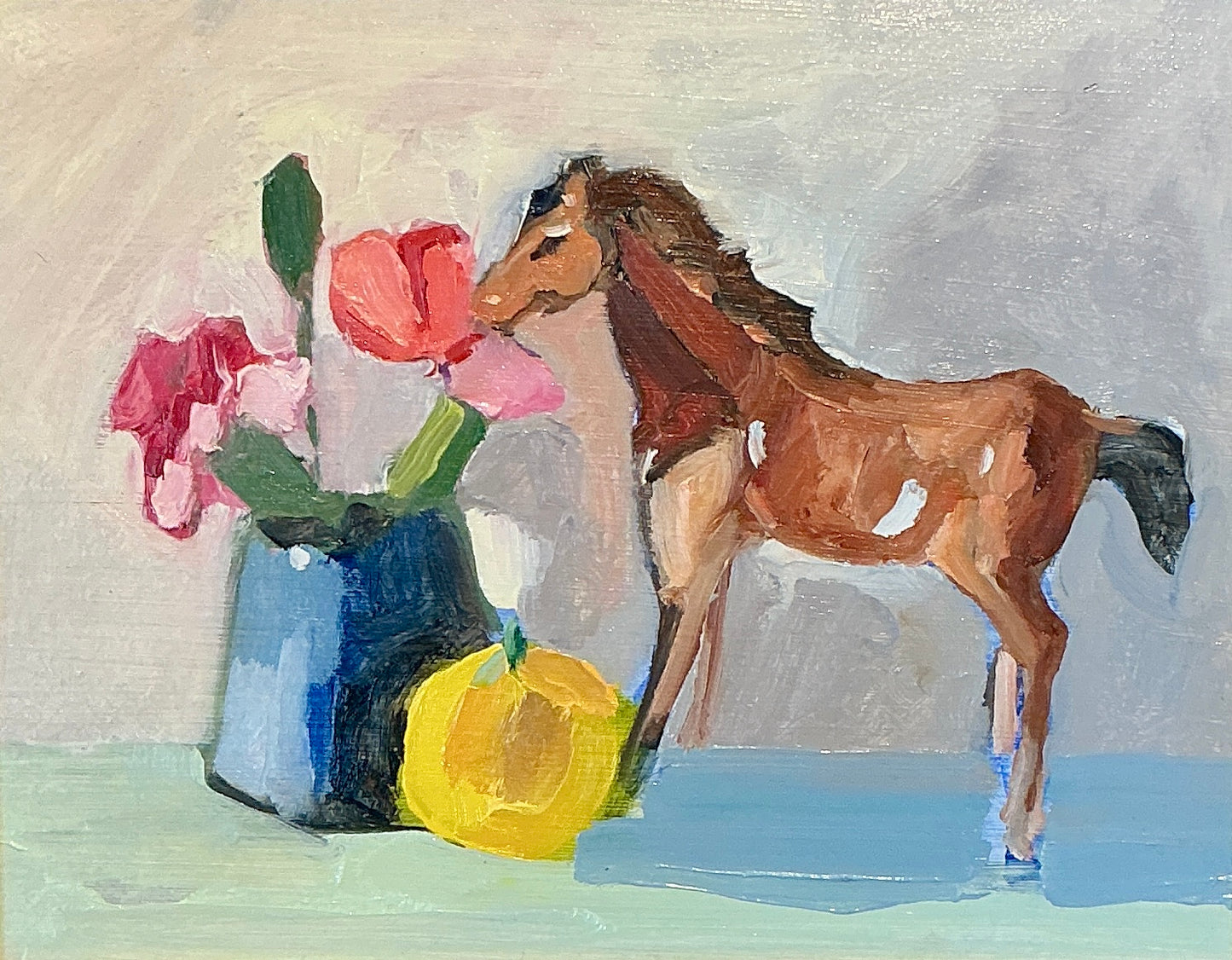Gretchen McGinnis Little Giddy Up Still Life Oil Painting in Gold Frame