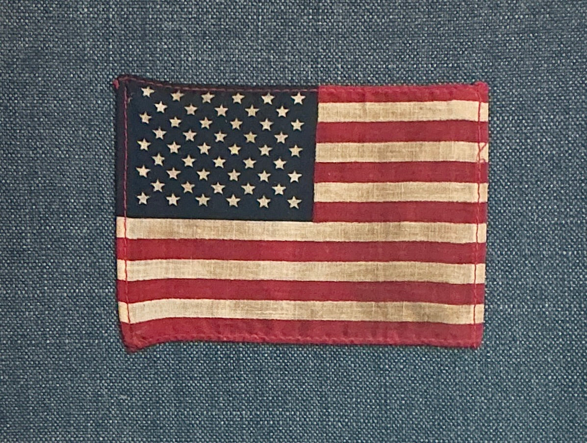 Vintage 50 Star American Flag on Dark Blue Twill in Antique Ornate Gold Frame