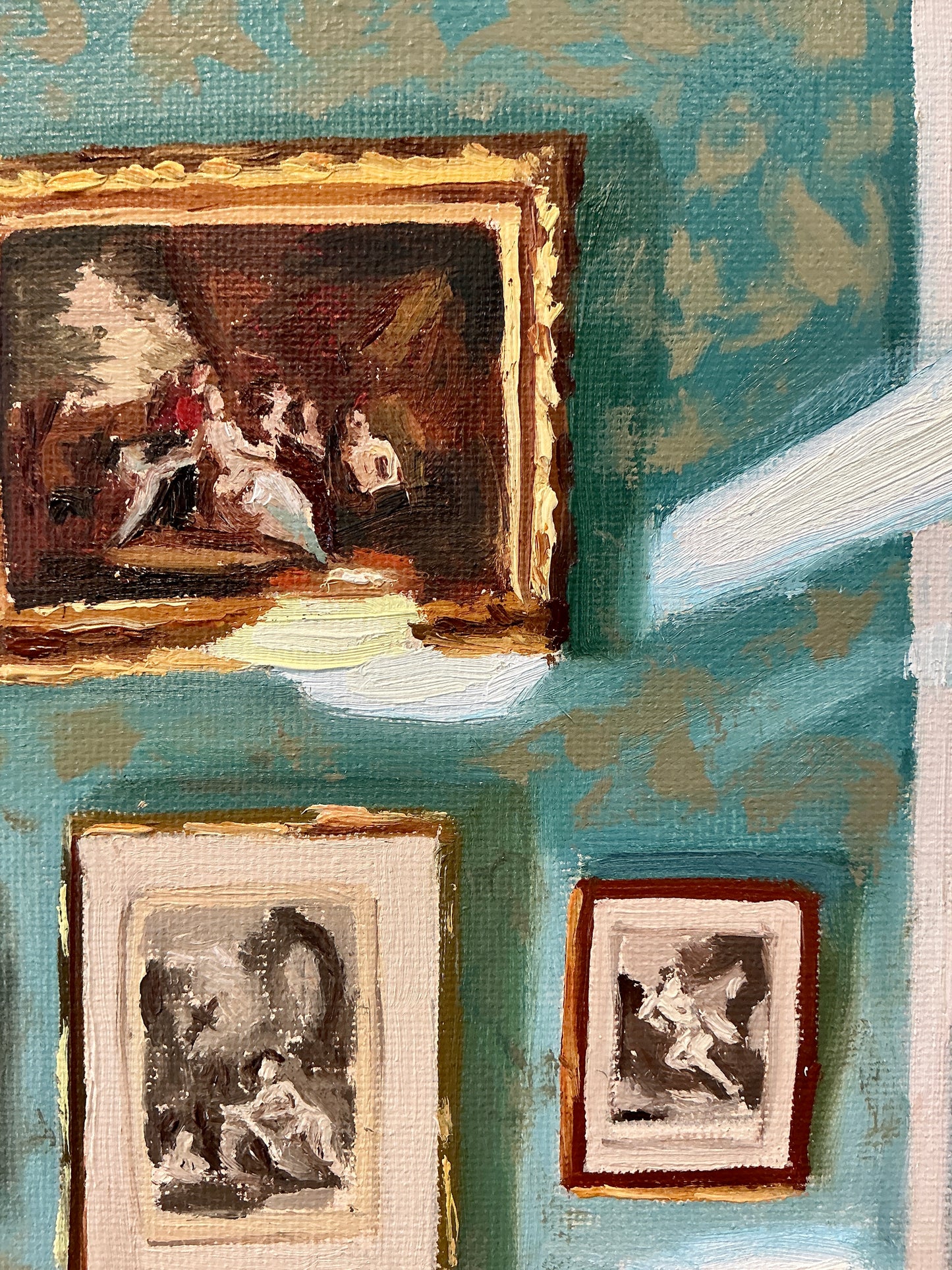 Stephanie Doucet Salon Bleu Au Soleil, Aix-en-Provence French Interior Oil Painting in Gold Frame