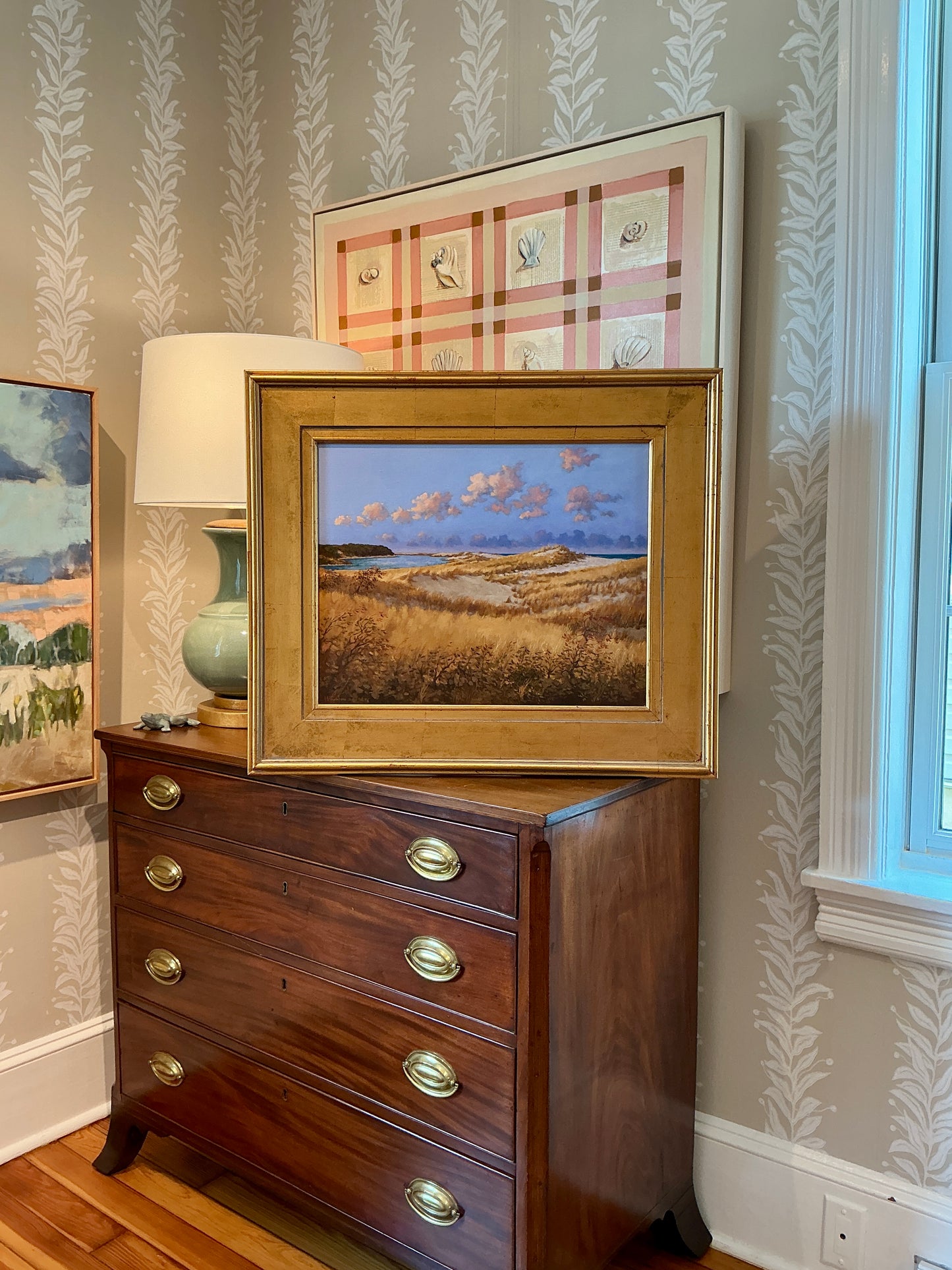 Anthony R. Thompson Evening In The Dunes Cape Poge East Beach Chappaquiddick Coastal Landscape Oil Painting in Gold Frame
