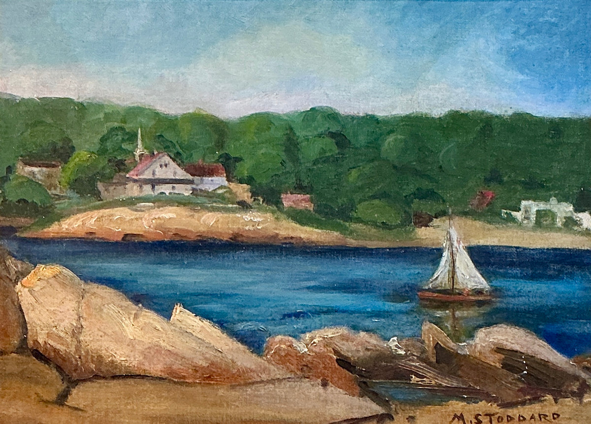 M. Stoddard Rockport, MA Coastal Landscape Oil Painting in Gold Frame