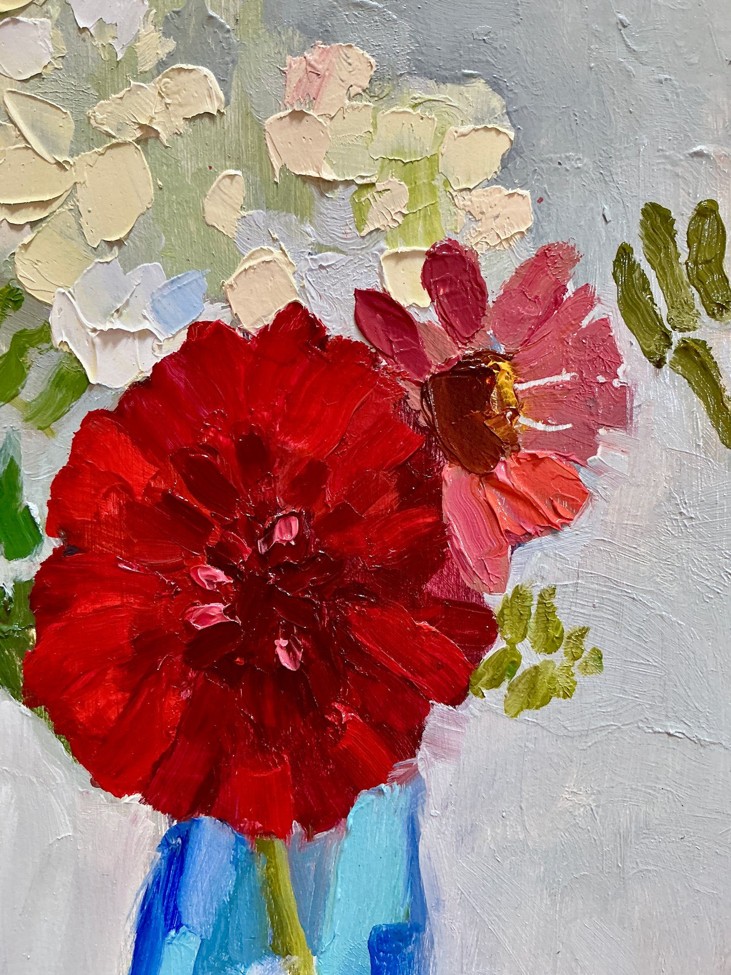Gretchen McGinnis The Red Dahlia Still Life Oil Painting in Gold Frame