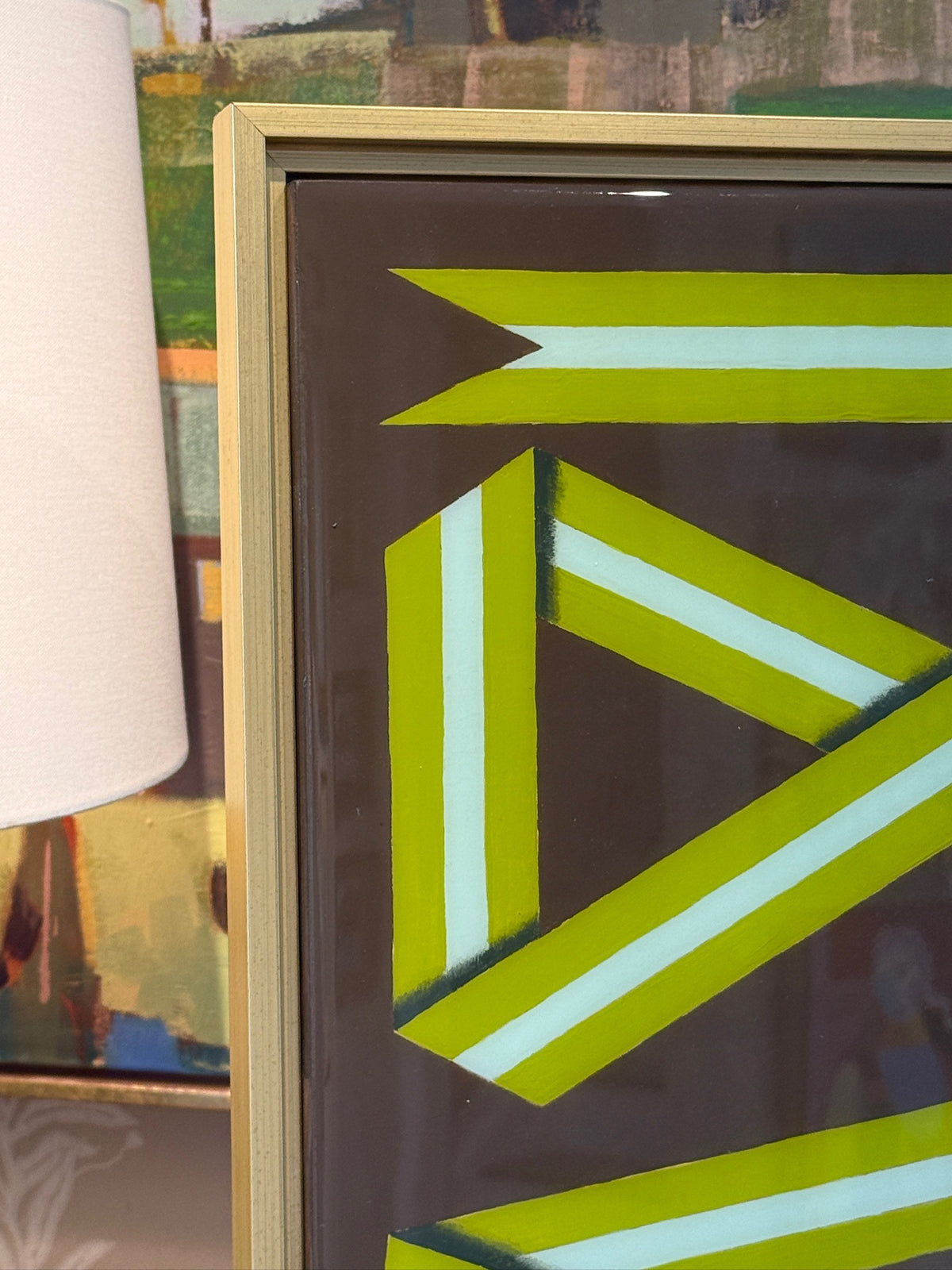 Lacey Craig Hooper Lime Ribbon Series Painting in Gold Floater Frame