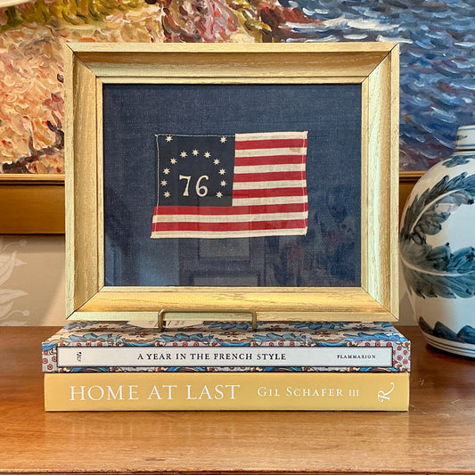 Vintage Bicentennial Bennington 13 Star American Flag on Dark Chambray in Gold Frame