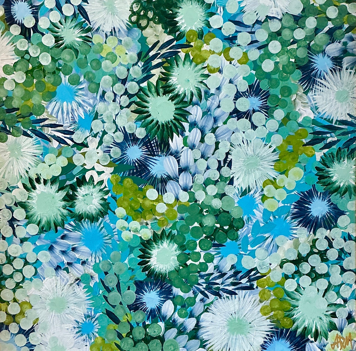Alison Diamond McElroy Spring Fling Abstract Floral Painting in Gold Frame