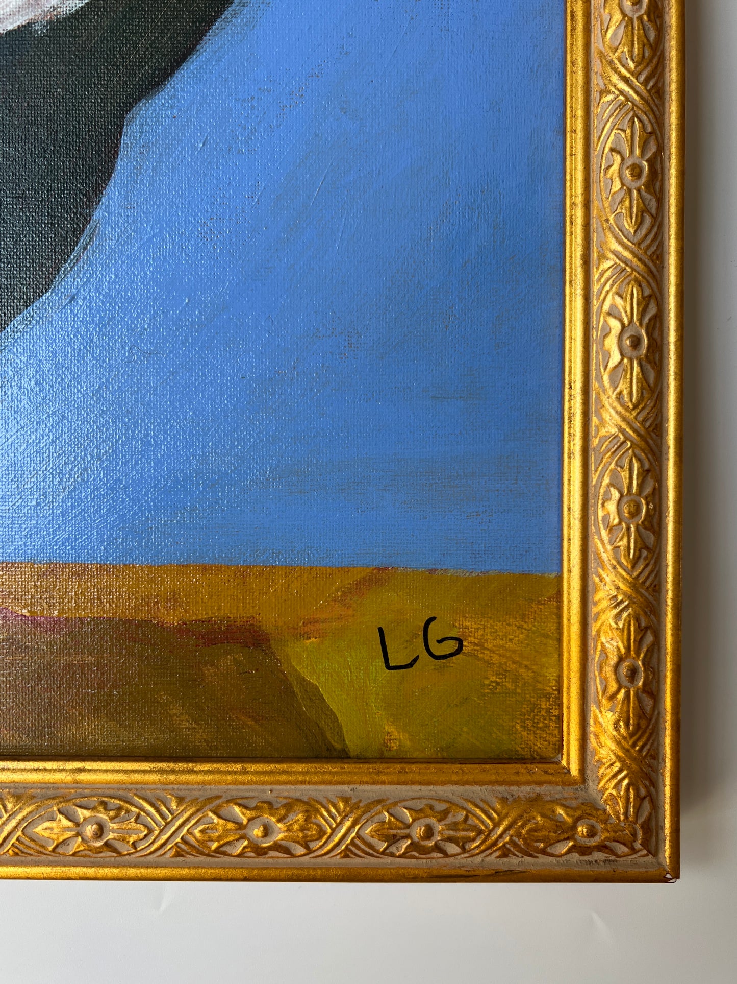Contemporary Rooster Folk Art Portrait Painting in Carved Gold Frame
