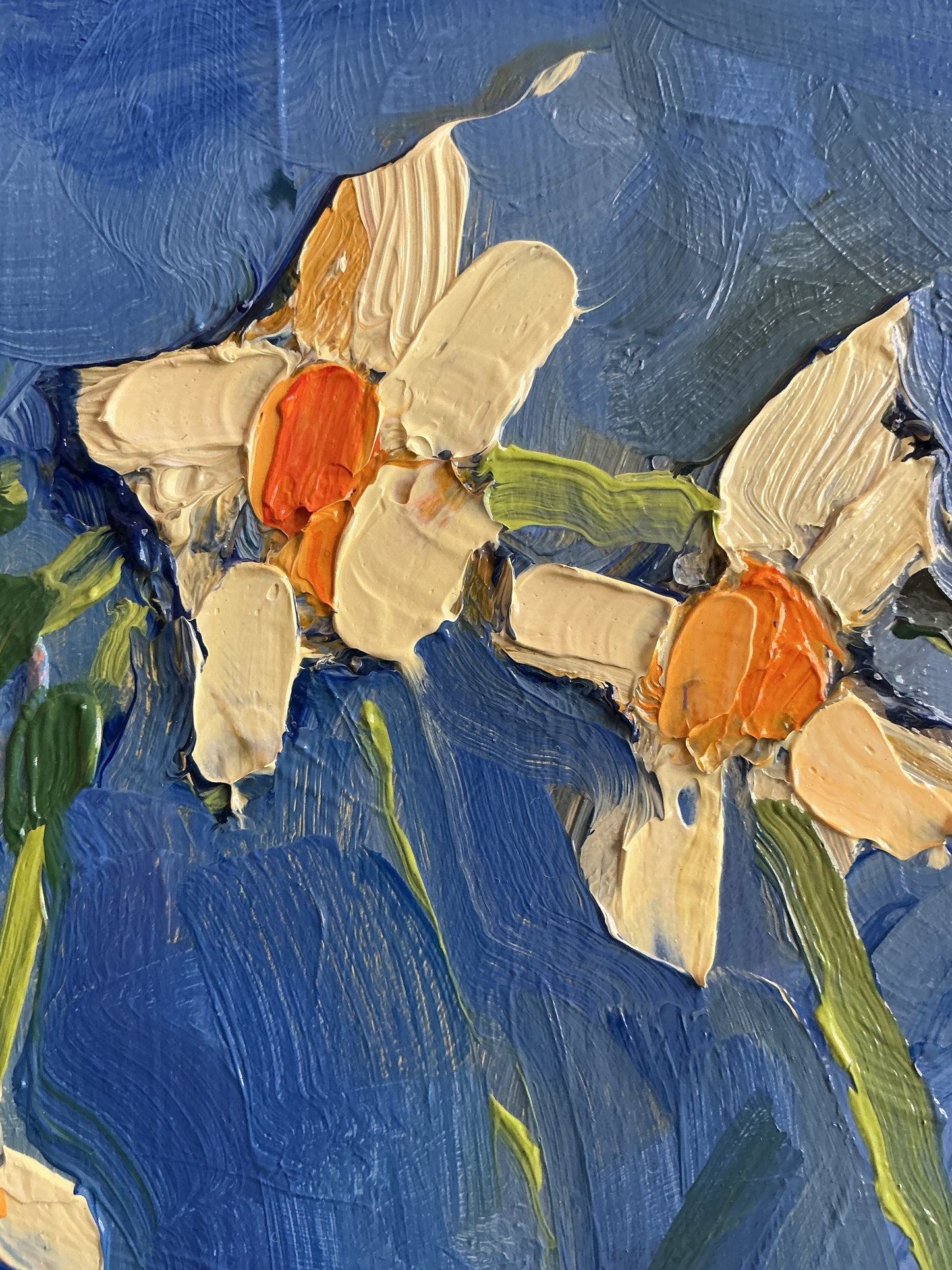 Gretchen McGinnis Handful Of Yellow Mini Daffodils Still Life Oil Painting in Gold Floater Frame