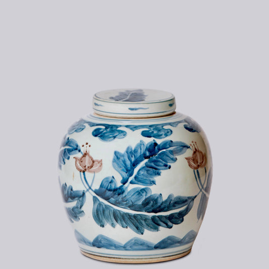 Floral Red, Blue, and White Porcelain Jar