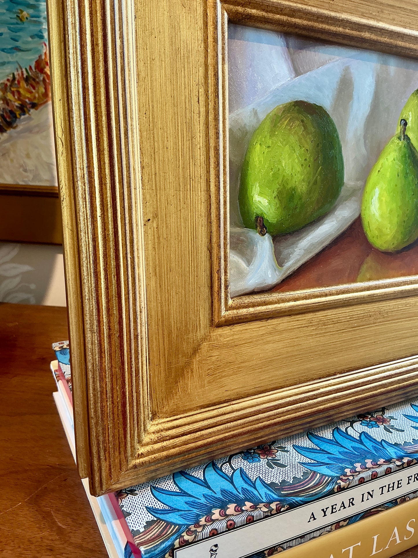 Youqing Wang Pear Trio Still Life Oil Painting in Gold Frame