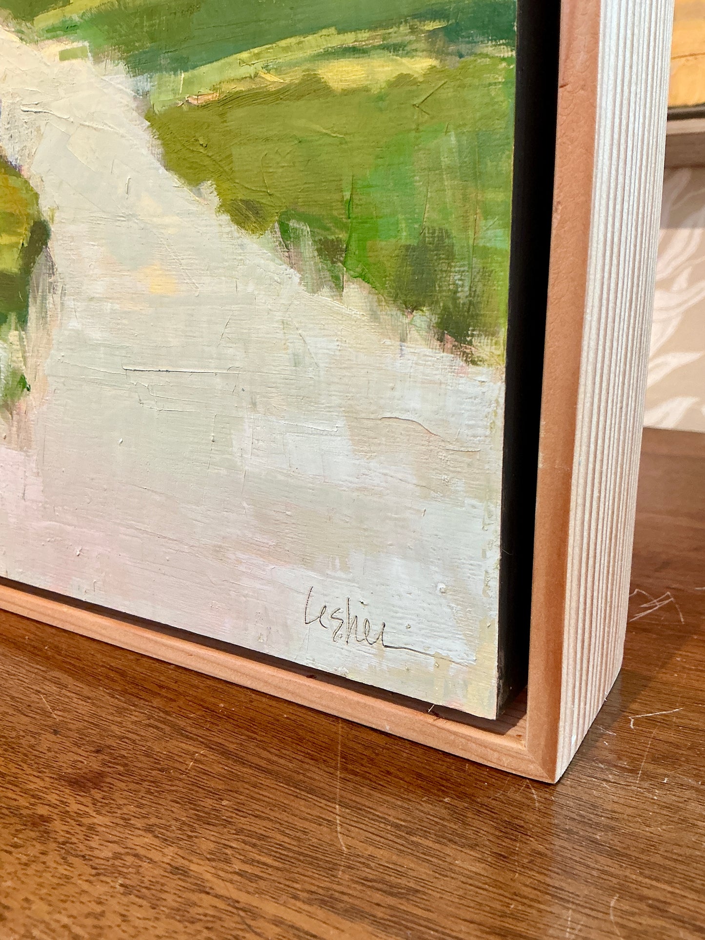 Carol Lesher Into The Wind Coastal Landscape Oil Painting in Natural Wood Frame