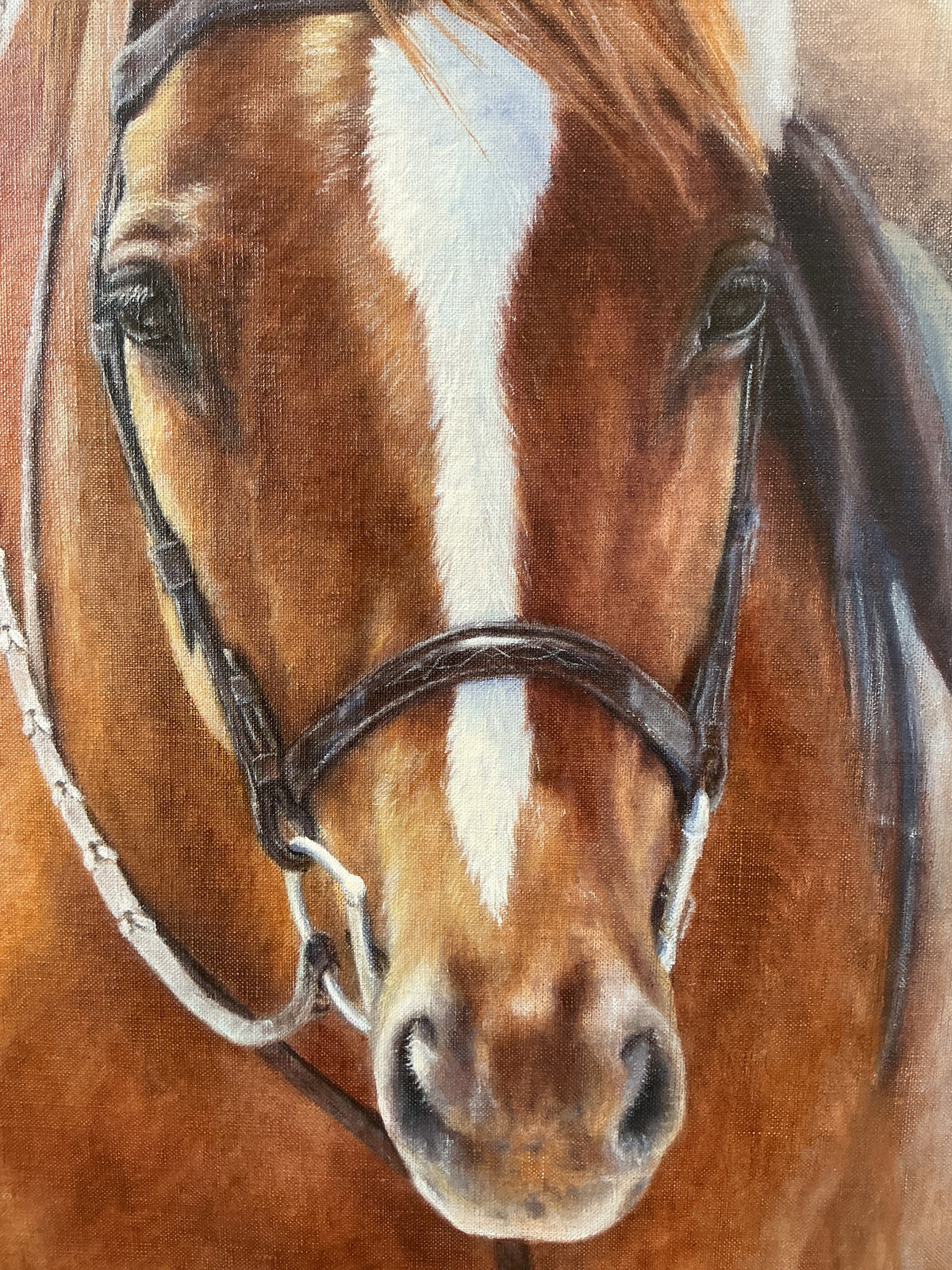 Andrea Hennings Horse And Rider Portrait Painting in Gold Frame