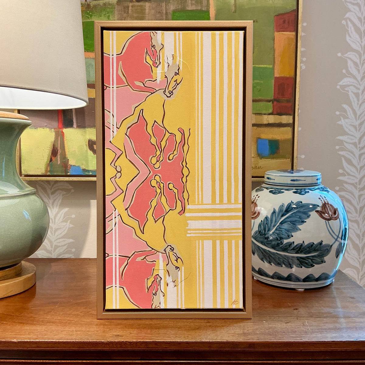 Heather Carey In Full Stride Horse Portrait Mixed Media in Gold Frame