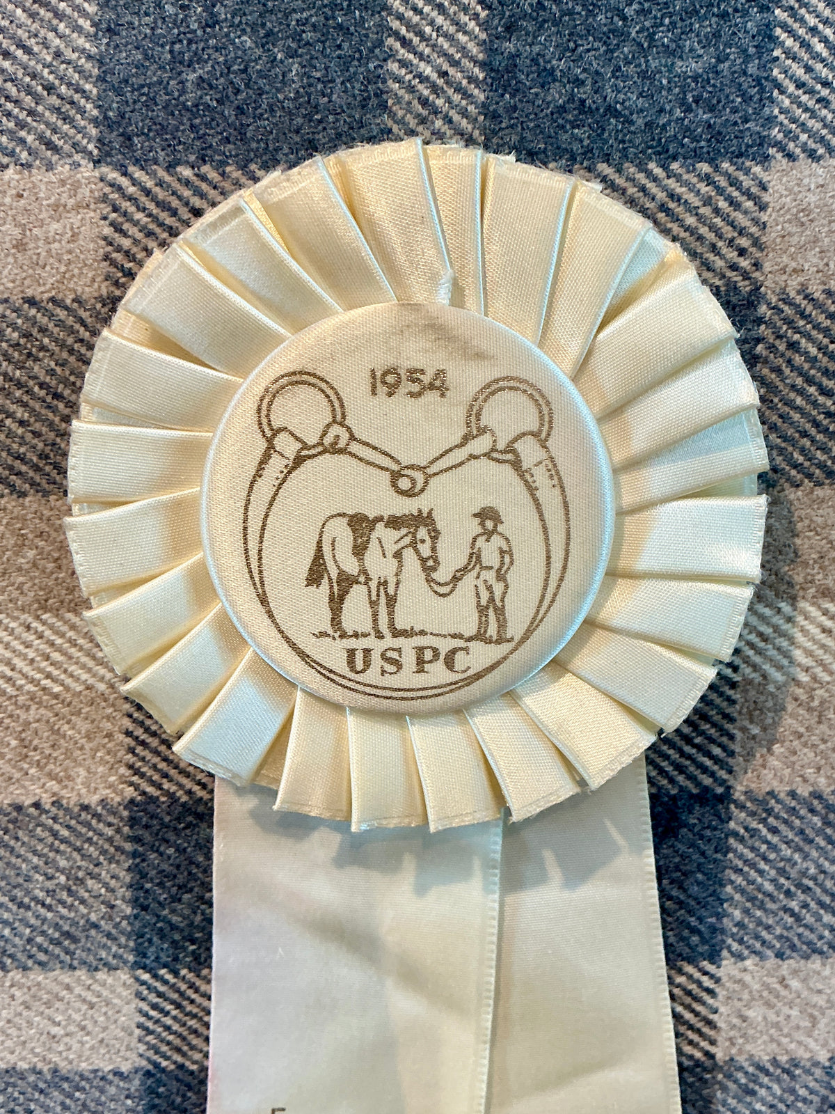 Vintage Radnor Hunt Pony Club Horse Show Ribbon on Vintage Wool Plaid in Gold Frame