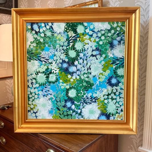 Alison Diamond McElroy Spring Fling Abstract Floral Painting in Gold Frame