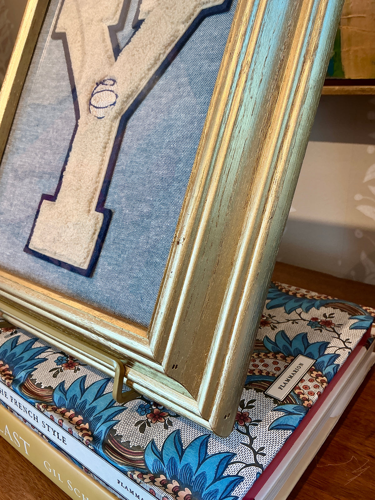 Vintage Varsity Basketball Letter Initial "Y" on Light Blue in Gold Frame
