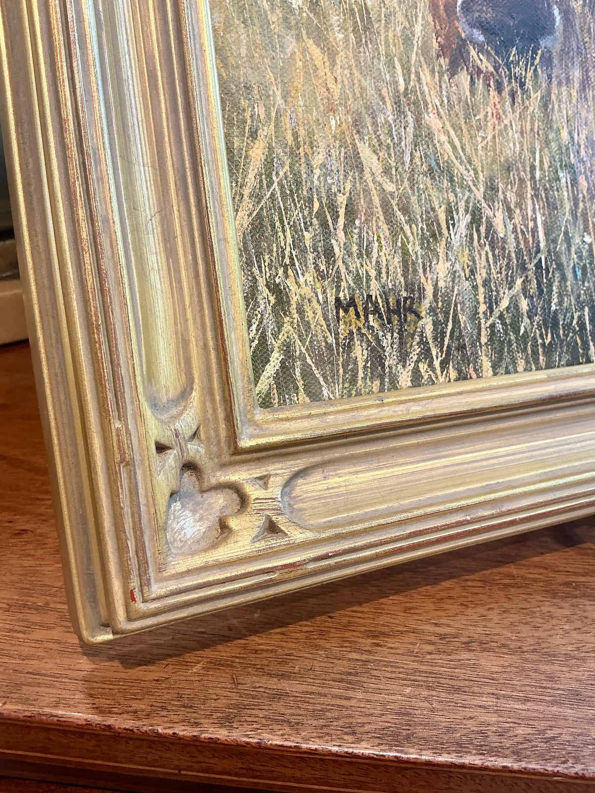 Vintage Buffalo American West Landscape Oil Painting in Bold Frame