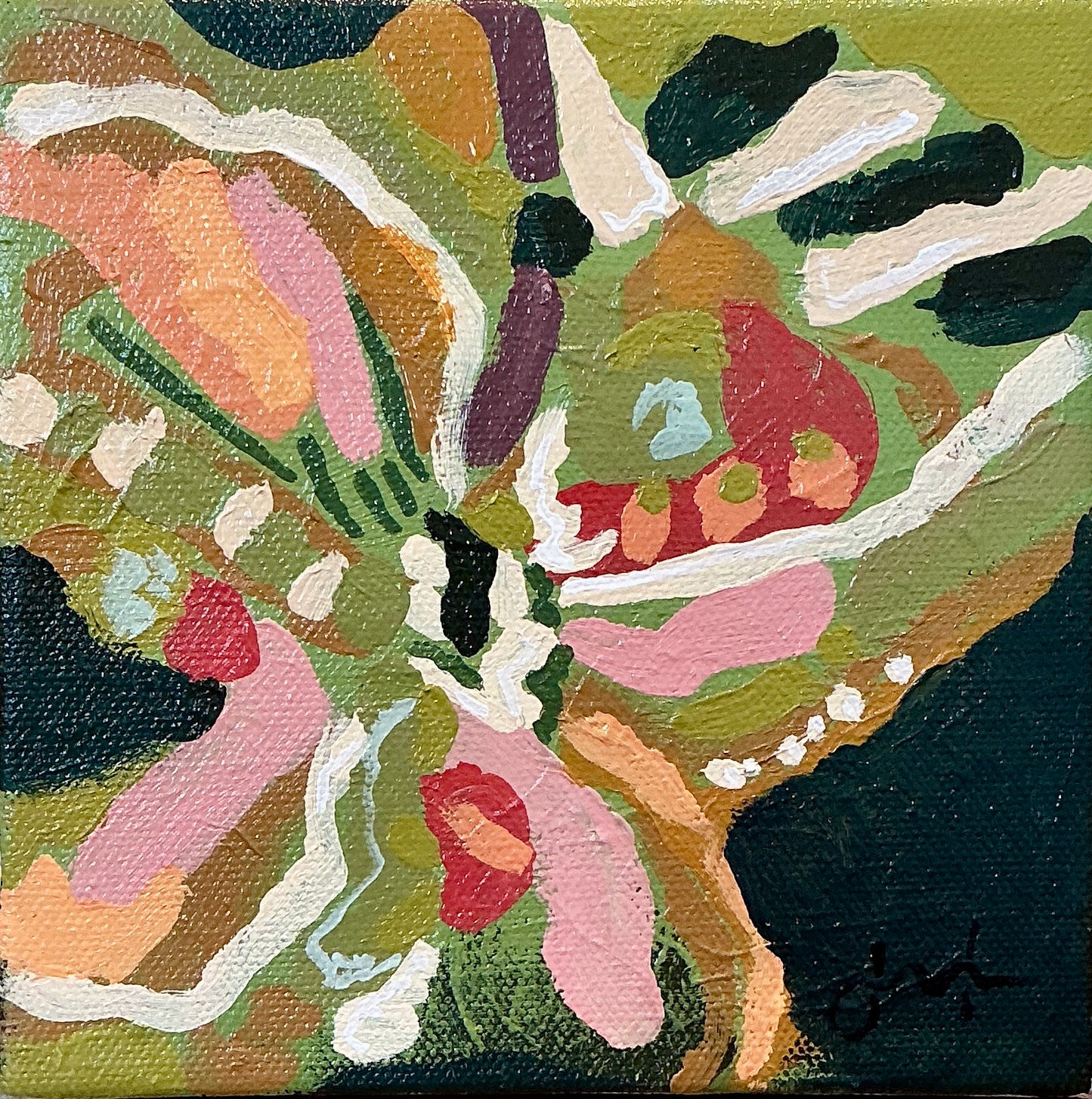 Jessa Butler Tribal Butterfly II Expressionist Painting in Wood Floater Frame