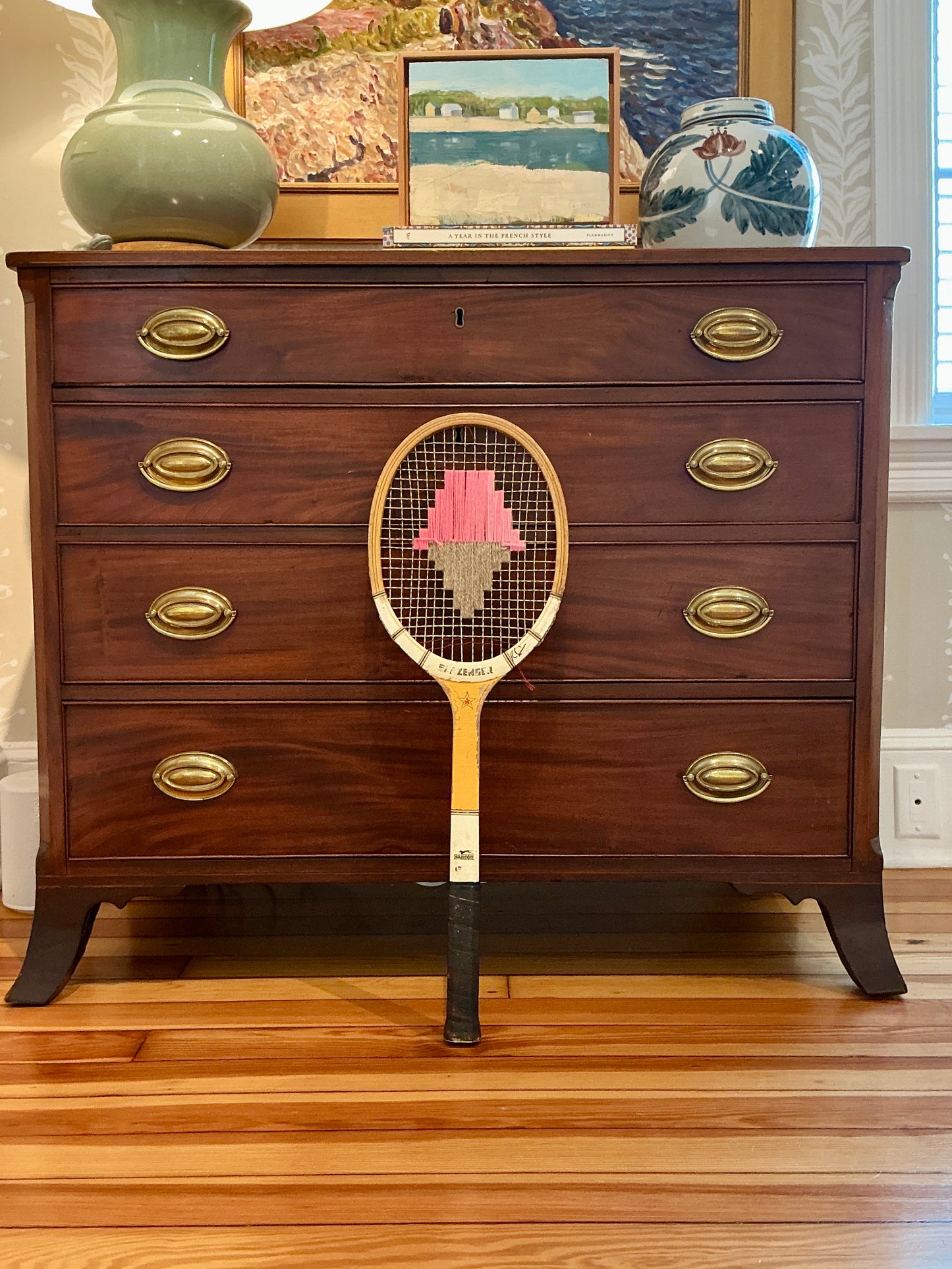 Vintage Embroidered Strawberry Ice Cream Tennis Racket