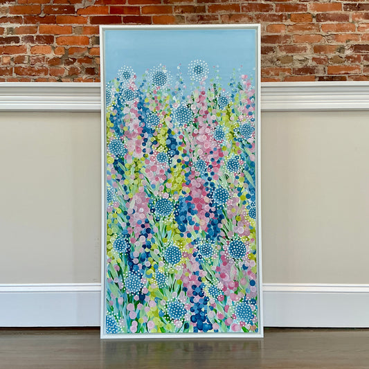 Alison Diamond McElroy In Bloom I Abstract Floral Painting in White Floater Frame