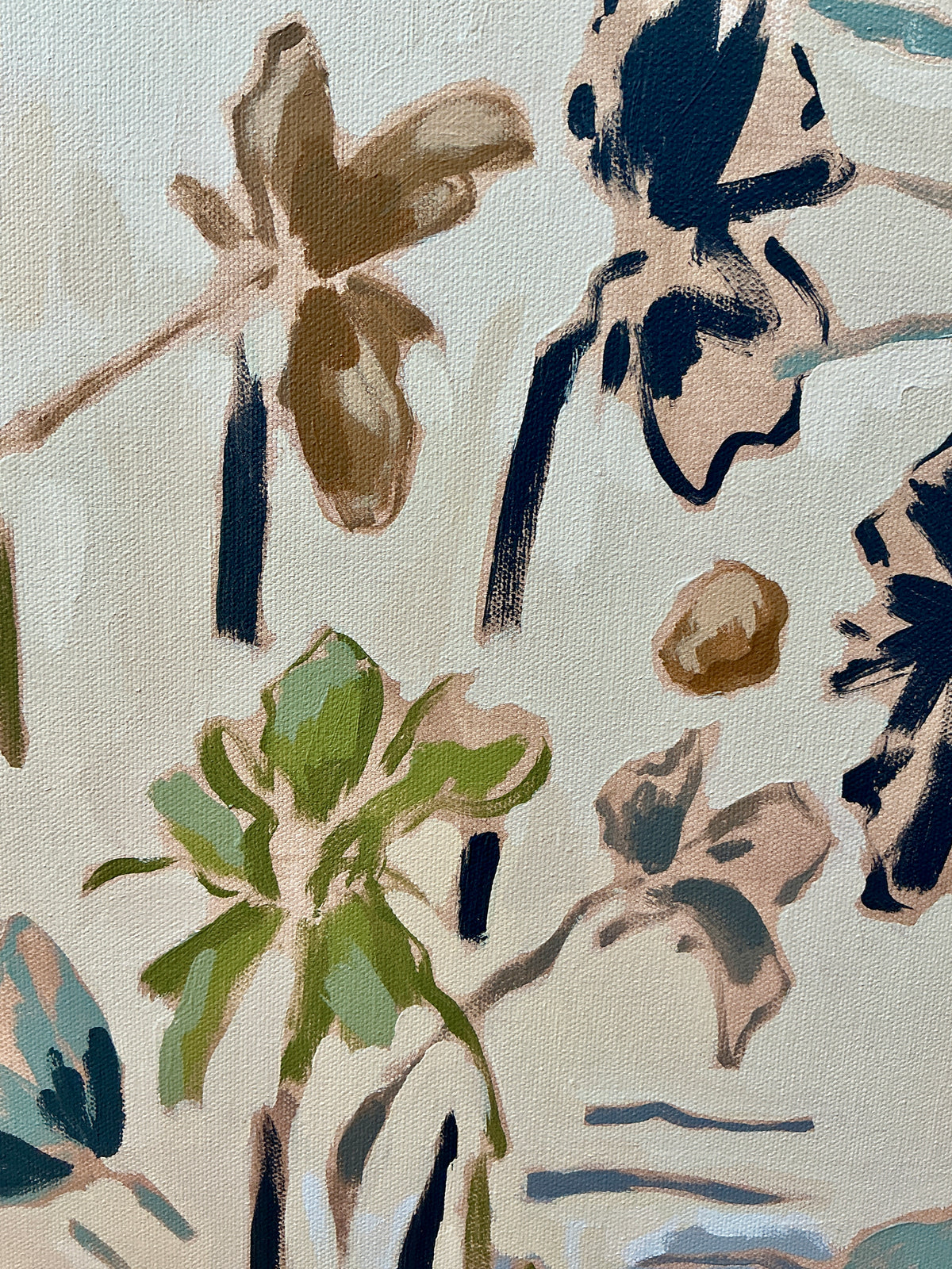 Jessa Butler Picnic With Ladybugs Expressionist Botanical Painting in Wood Floater Frame