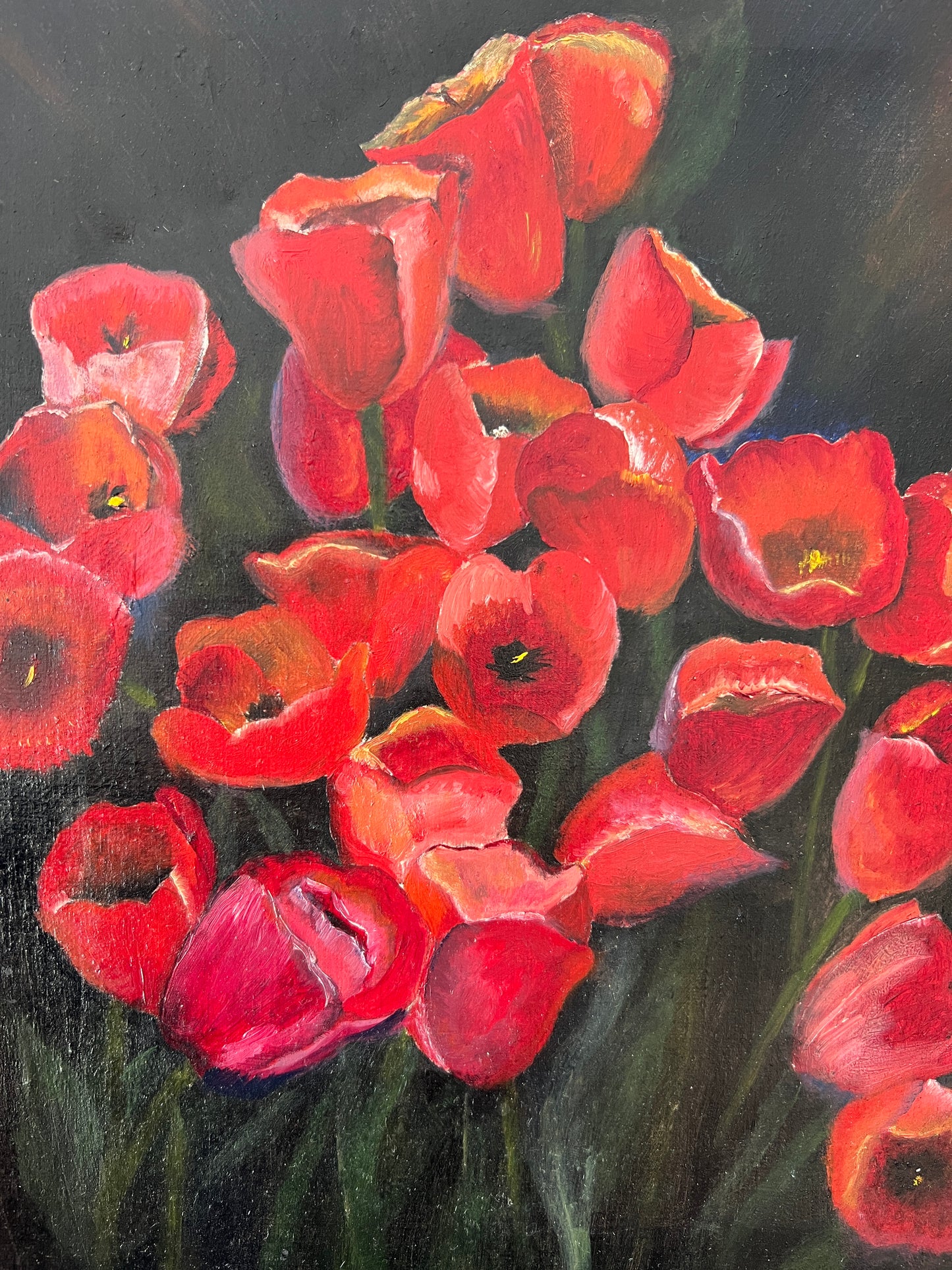 Anne Johnson Red Poppies Still Life Painting in Gold Frame