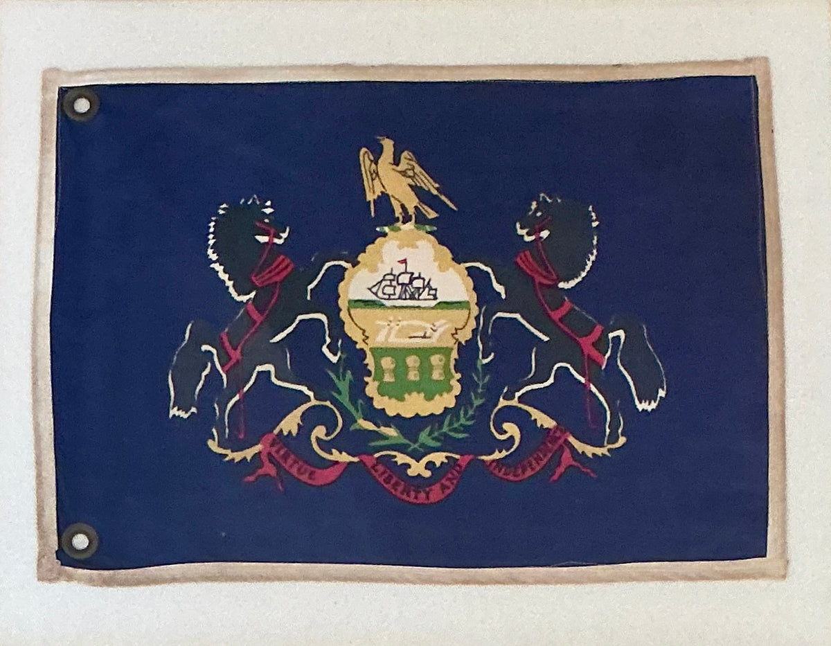 Vintage Pennsylvania State Flag on Ivory Duck Cloth in Gold Frame