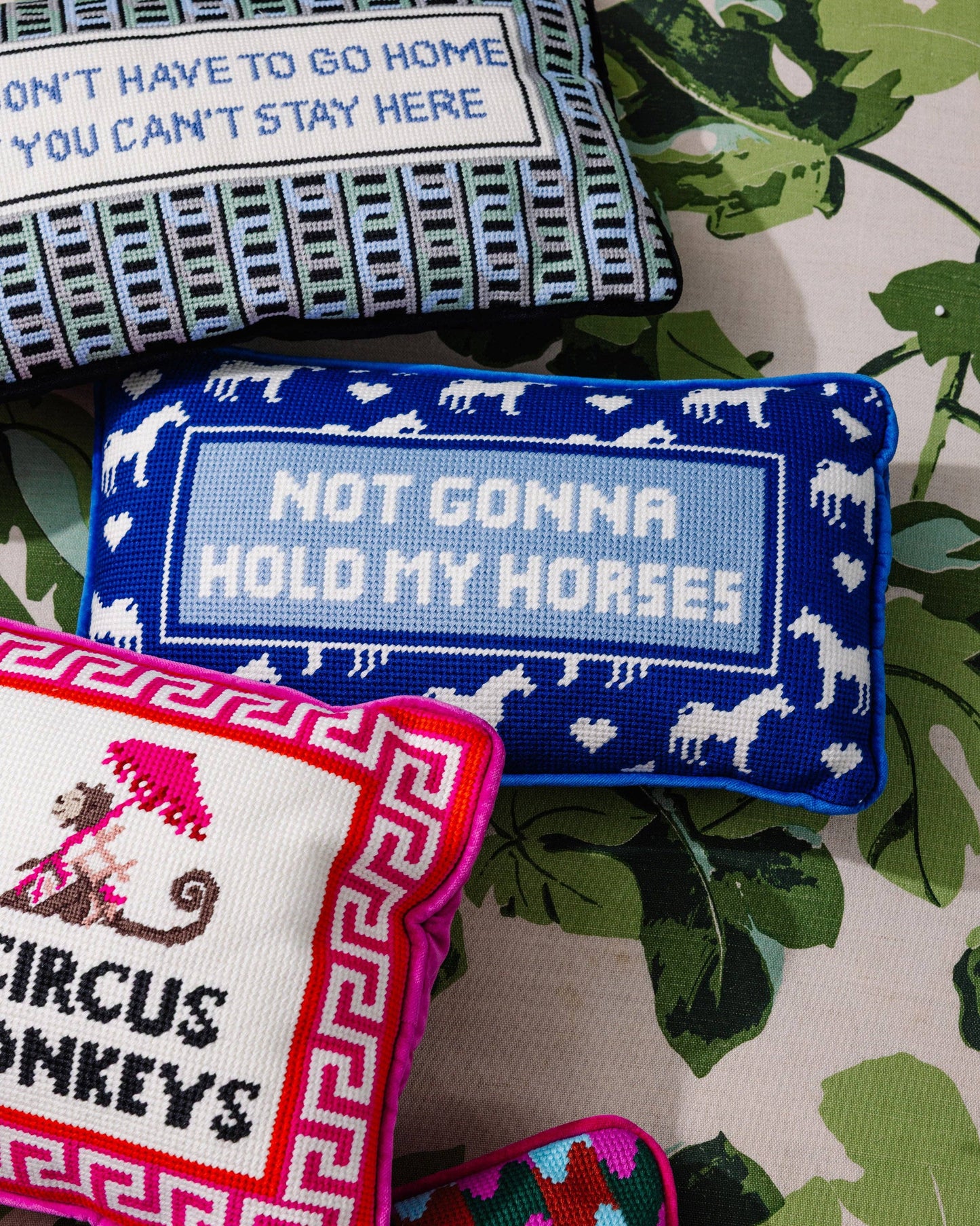 Not Gonna Hold My Horses Needlepoint Pillow