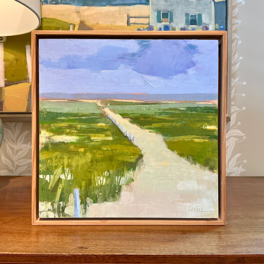 Carol Lesher Into The Wind Coastal Landscape Oil Painting in Natural Wood Frame