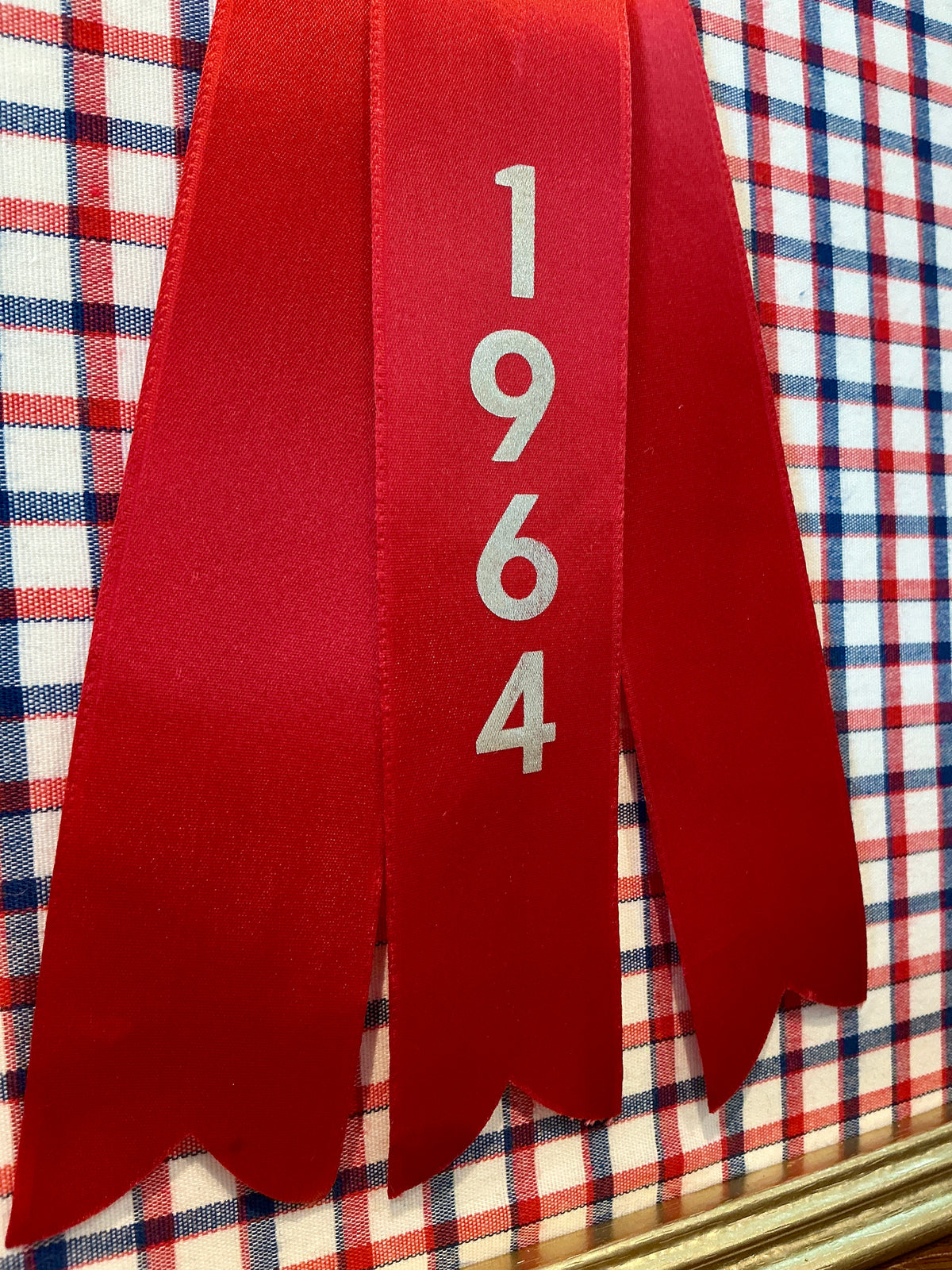 Vintage Garrison Forest School Horse Show Ribbon on Plaid in Gold Frame