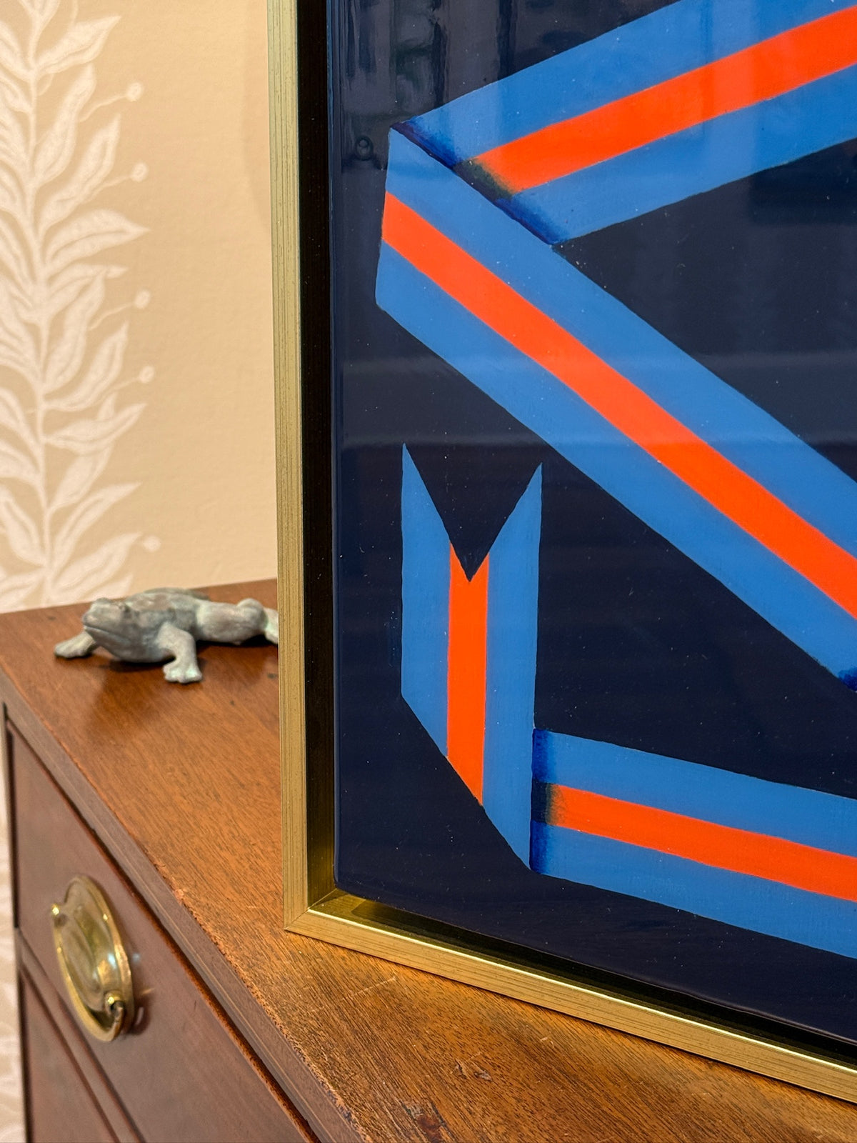 Lacey Craig Hooper Cantaloupe Ribbon Series Painting in Gold Floater Frame