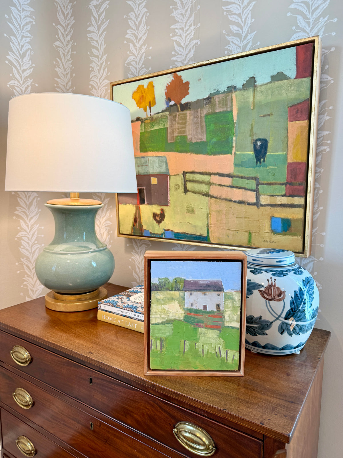 Carol Lesher Common Things Landscape Oil Painting in Natural Wood Floater Frame