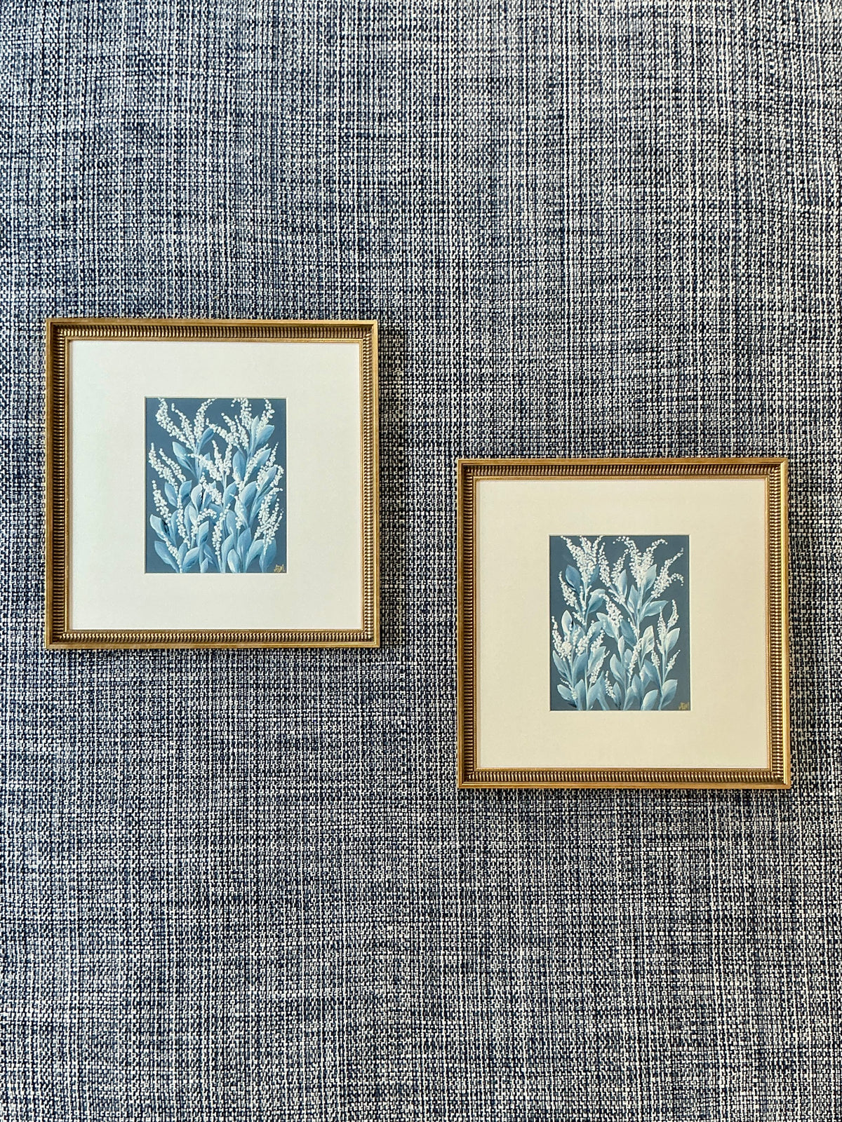 Alison Diamond McElroy Hadley In Indigo I Abstract Floral Painting in Gold Frame
