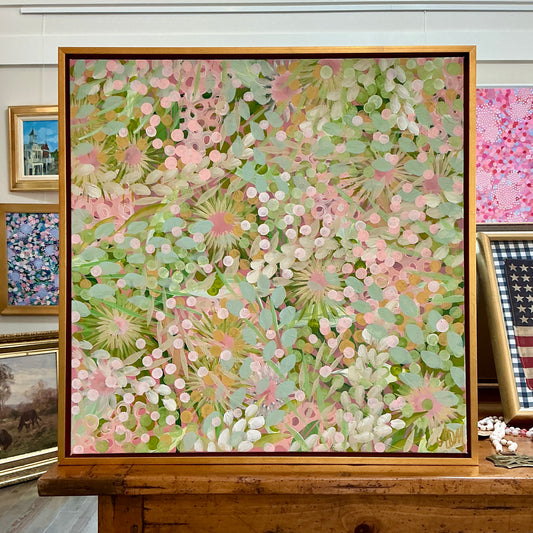 Alison Diamond McElroy Sunset Soirée Abstract Floral Painting in Gold Floater Frame