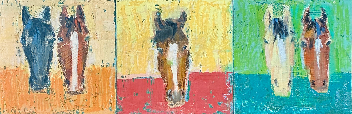 Carol Lesher Horse Trio 1 Oil Painting in Wood Frame