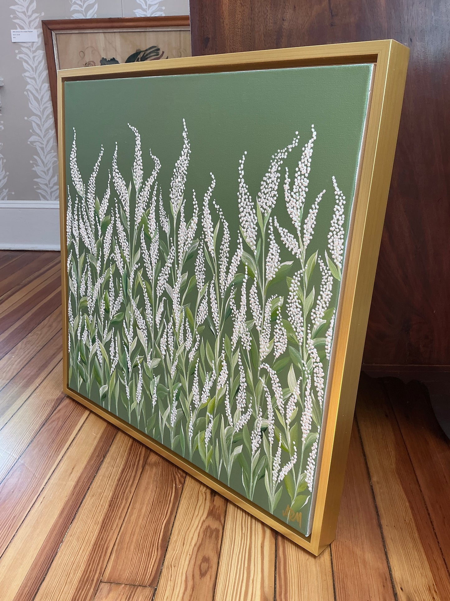 Alison Diamond McElroy Field of Heather II Floral Painting in Gold Floater Frame