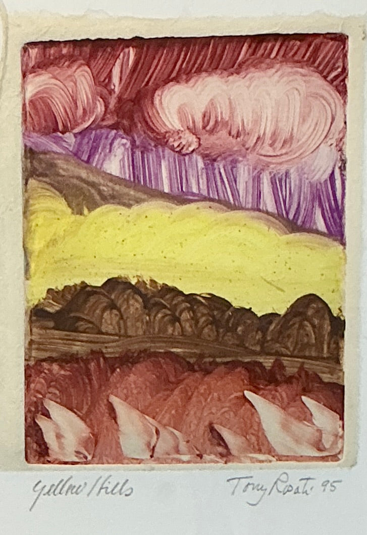 Tony Rosati Yellow Hills Landscape Monotype in Gold Frame