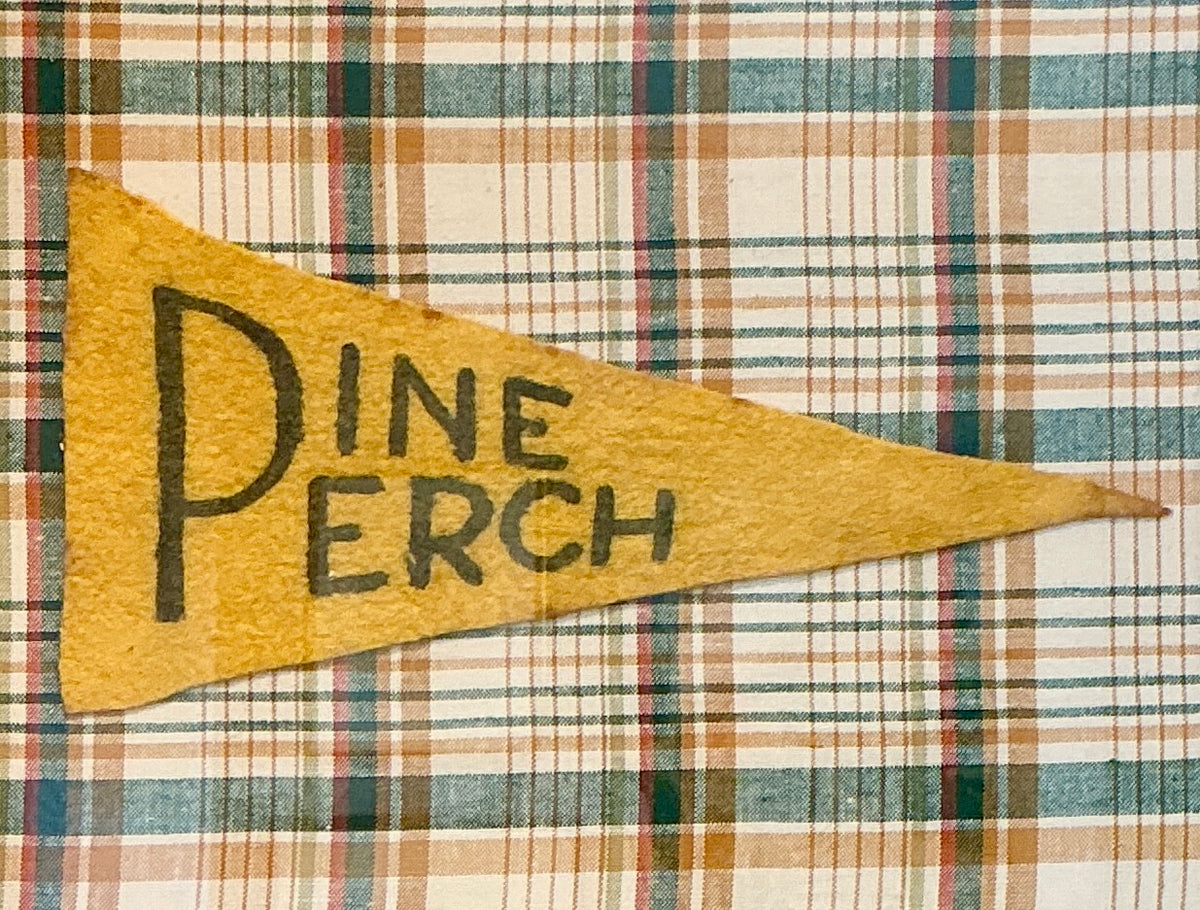 Vintage Pine Perch Yellow Felt Pennant on Plaid in Gold Frame