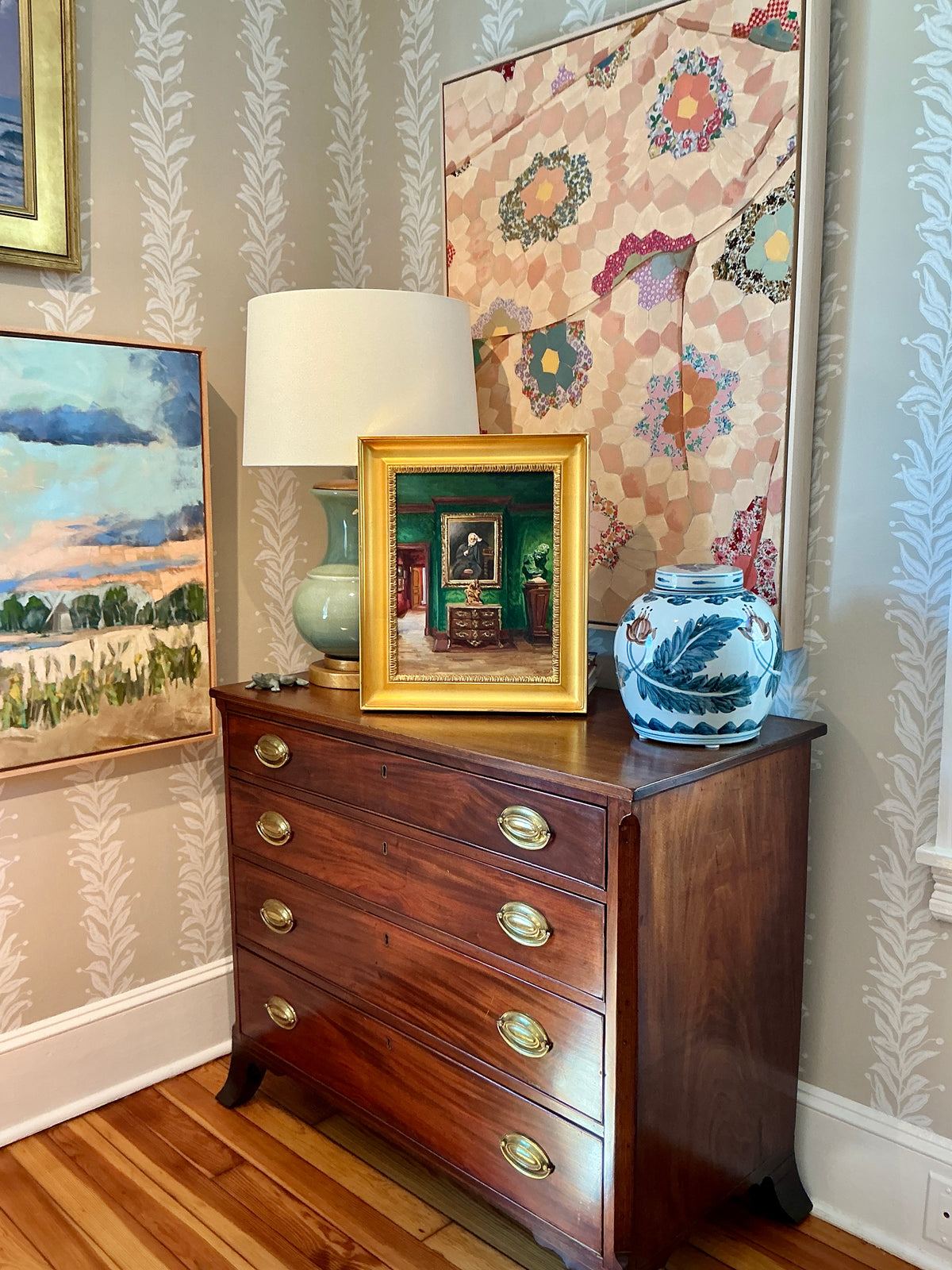Stephanie Doucet Victor Hugo In The Green Room French Interior Oil Painting in Gold Frame