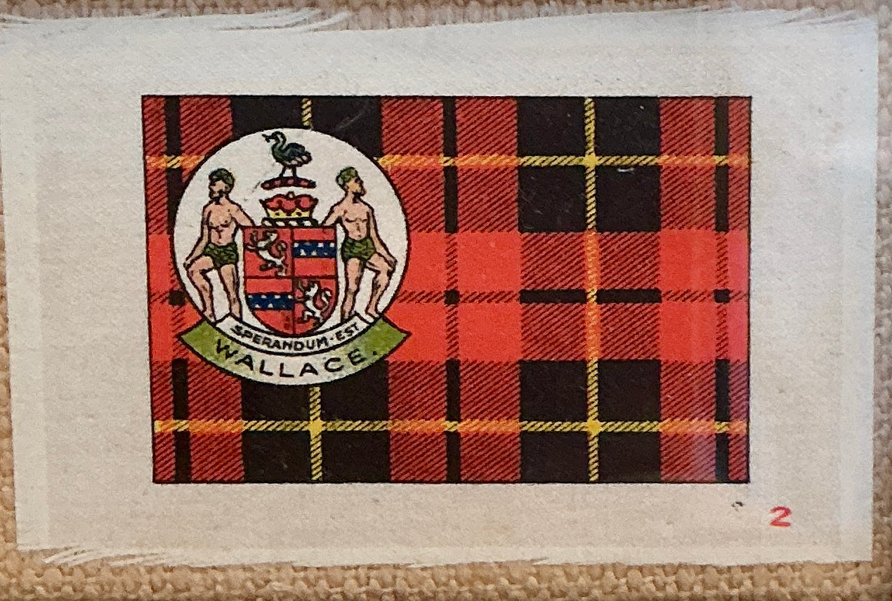 Set of Five Antique Scottish Tartan Tobacco Silks on Neutral Pique in Gold Frame