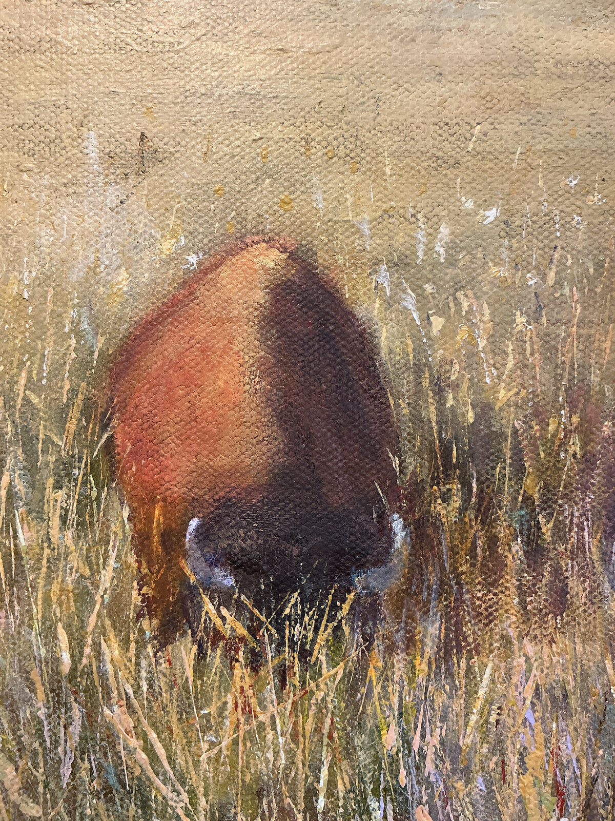 Vintage Buffalo American West Landscape Oil Painting in Bold Frame