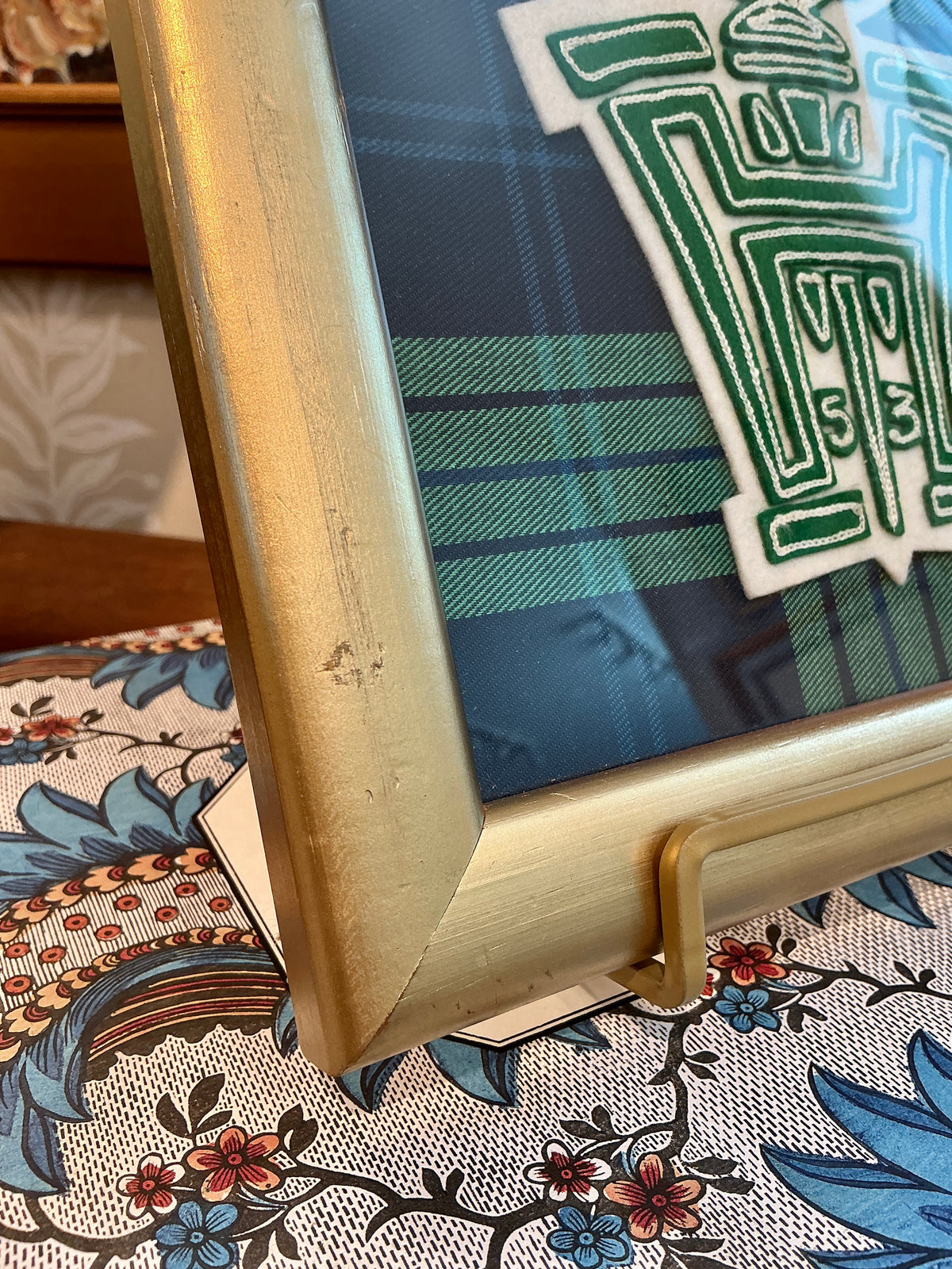 Vintage Hershey High School Hershey, PA Patch on Green Plaid in Gold Frame