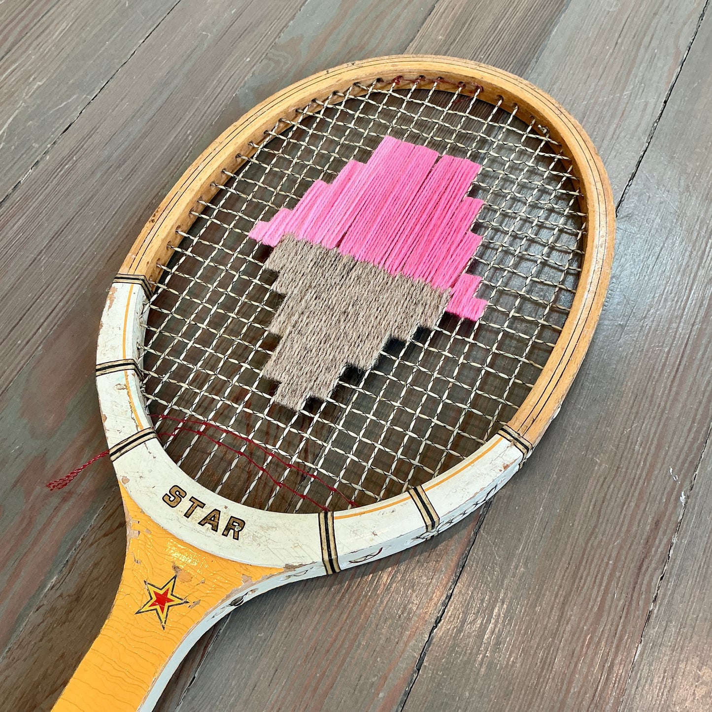 Vintage Embroidered Strawberry Ice Cream Tennis Racket