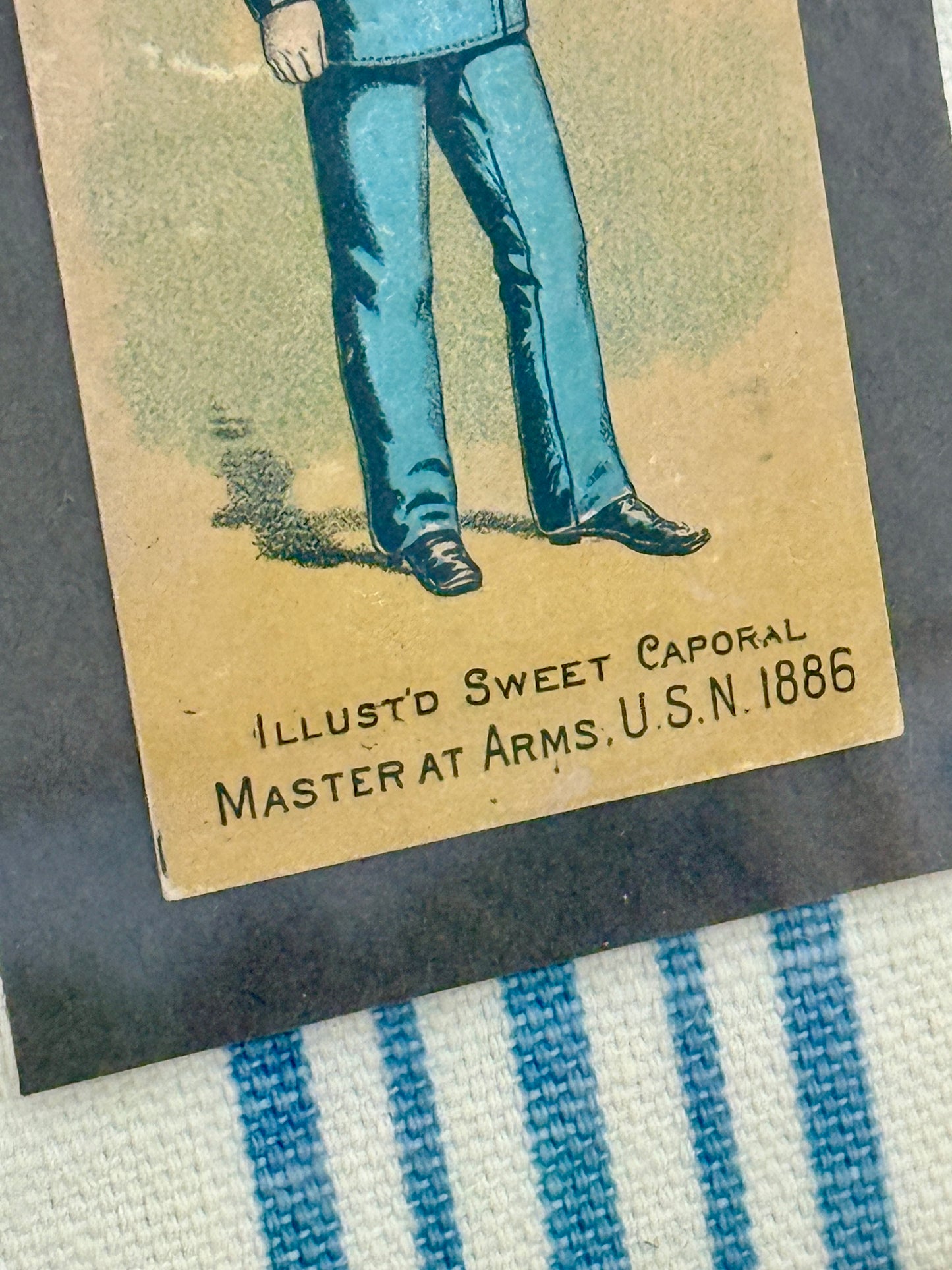 1886 Master of Arms United States Navy Trading Card on Blue White Stripes in Gold Frame